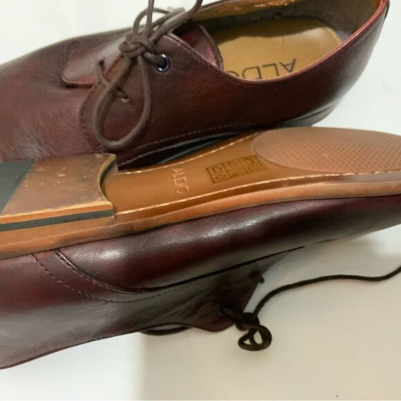 Aldo Men Shoes Dark Burgundy US 9 EU 42 Leather Oxford Pointed Toe - Picture 13 of 14